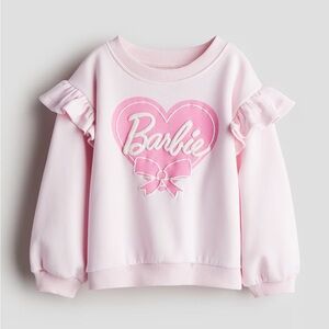 NWT H&M 8-10Y Barbie Sweatshirt with Ruffle Shoulder